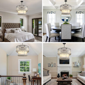 3-Tier Round Crystal Glass Chandelier with Water Ripple Design