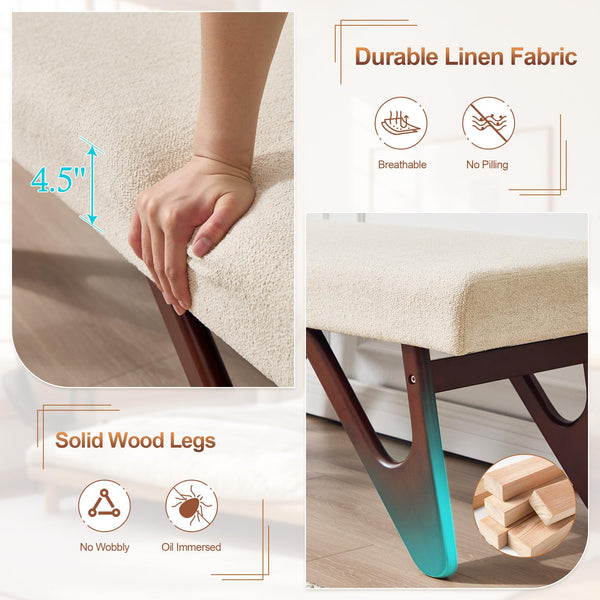 Upholstered Entryway Bench with Cat-Ear Solid Wood Legs