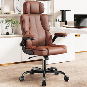 Ergonomic High-Back PU Leather Office Chair with Adjustable Headrest & Flip-Up Arms