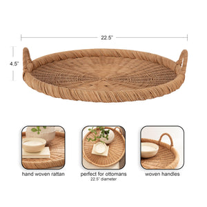 Round Woven Rattan Tray with Handles