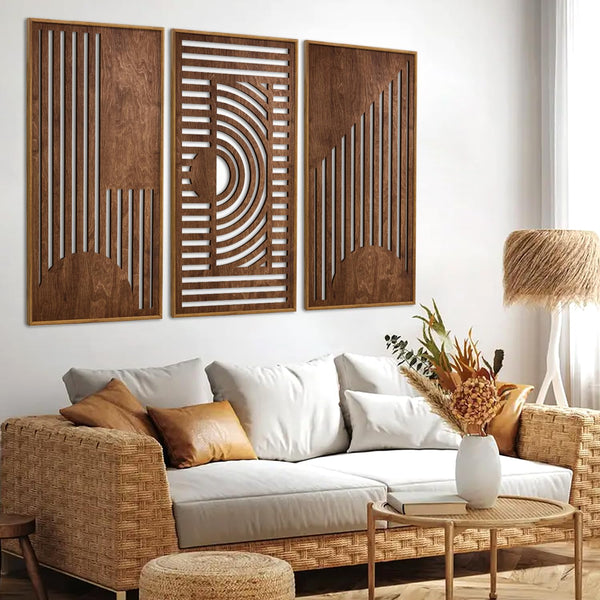 Geometric Wooden Wall Art Decor – 16x32 Inch 3-Piece Set