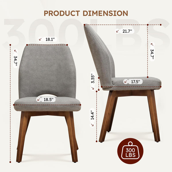 Modern Upholstered Dining Chairs Set of 4 with High Back & Wood Legs – Grey