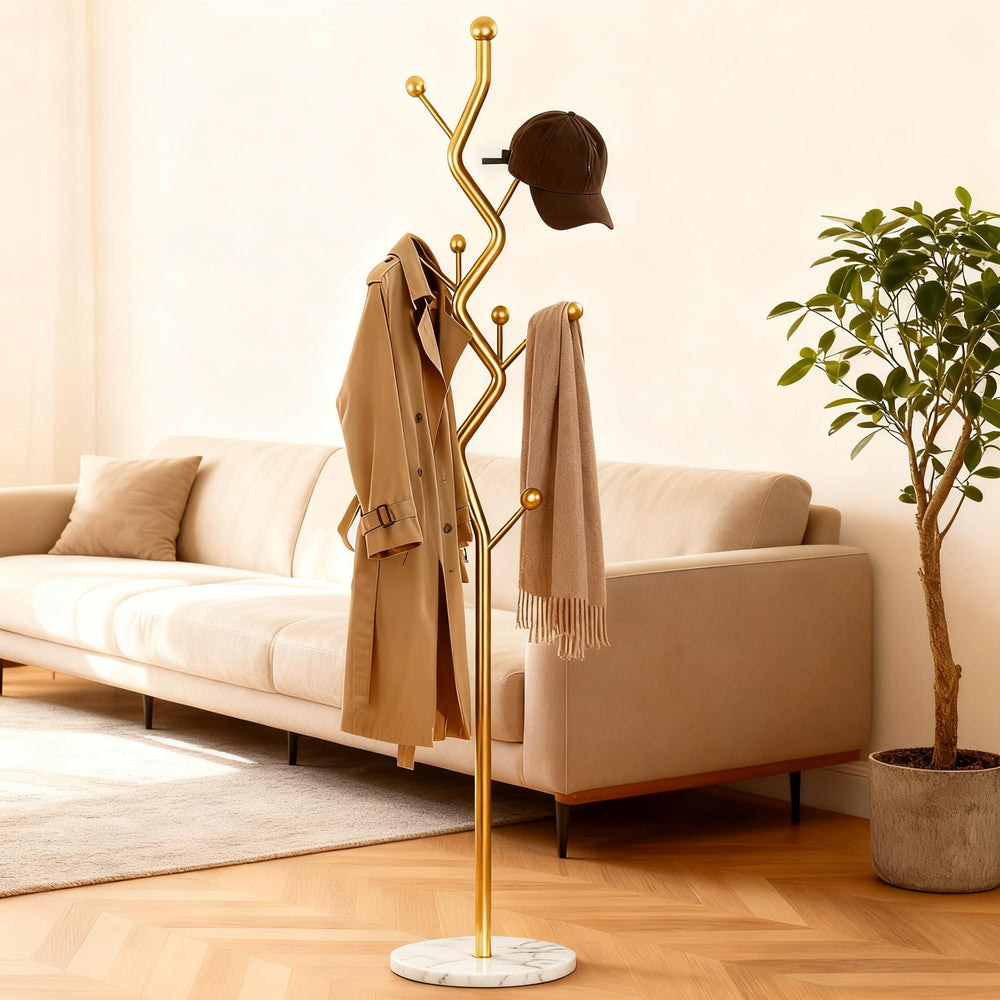 Modern Metal Coat Rack with Marble Base