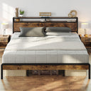 King Size Platform Bed Frame with 2-Tier Storage Headboard