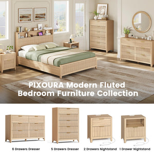 Fluted Dresser with 5 or 6 Drawers – Modern Wood Chest for Bedroom