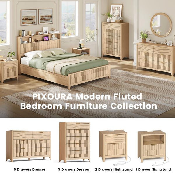 Fluted Dresser with 5 or 6 Drawers – Modern Wood Chest for Bedroom