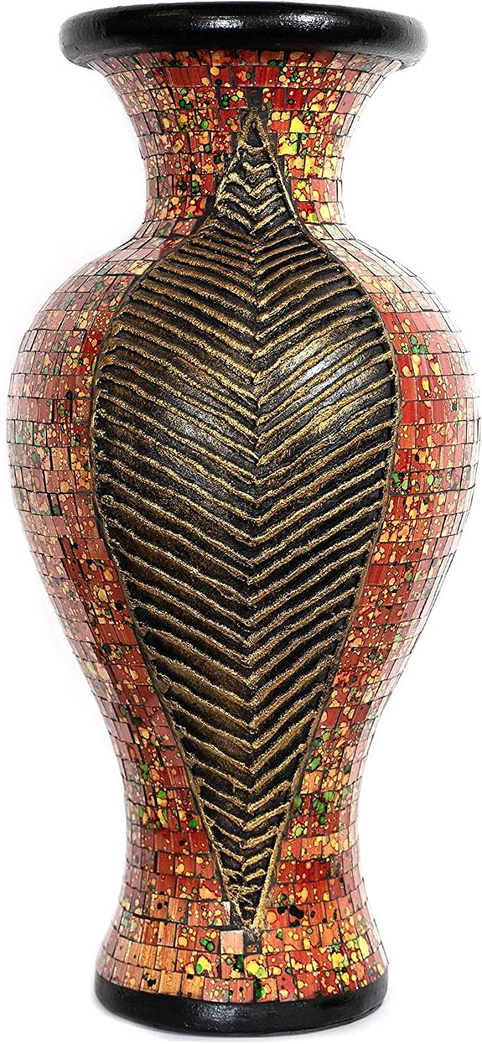 Mosaic Floor Vase – 18 Inch Tall Cylinder Terracotta & Glass