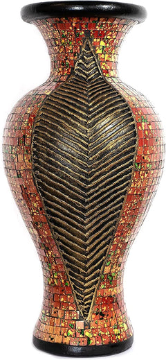 Mosaic Floor Vase – 18 Inch Tall Cylinder Terracotta & Glass