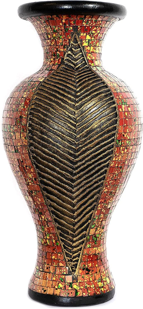 Mosaic Floor Vase – 18 Inch Tall Cylinder Terracotta & Glass
