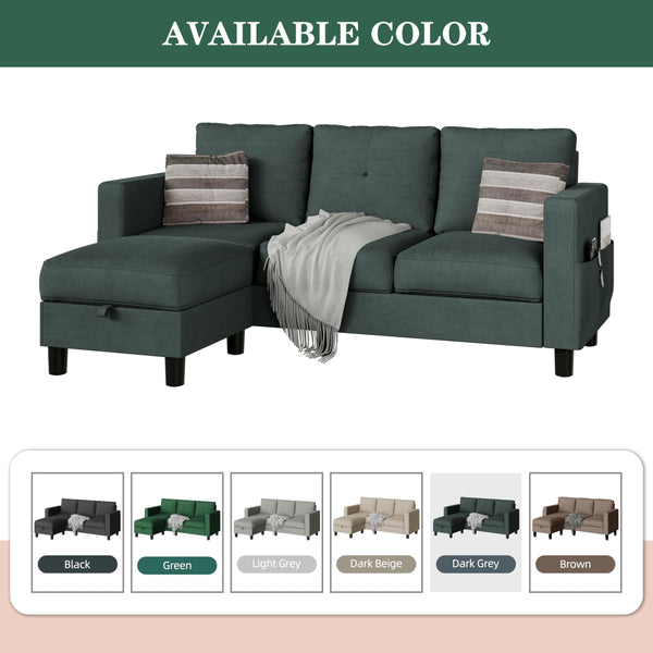 L-Shaped Sectional Sofa with Reversible Storage Ottoman