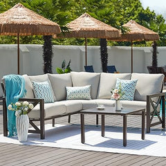 6-Piece L-Shape Outdoor Patio Sectional Sofa Set with Metal Frame & Olefin Cushions