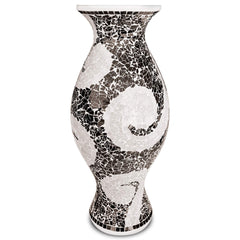 Tall Cylinder Terracotta Floor Vase – Black & White Mosaic