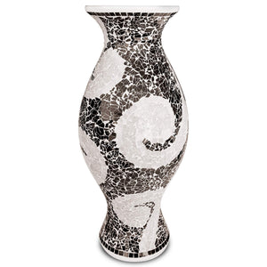 Tall Cylinder Terracotta Floor Vase – Black & White Mosaic
