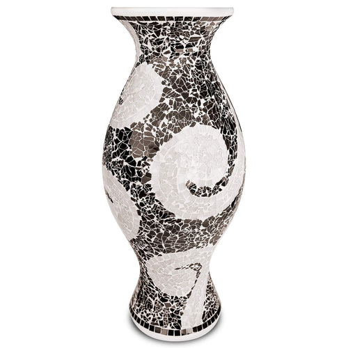Tall Cylinder Terracotta Floor Vase – Black & White Mosaic