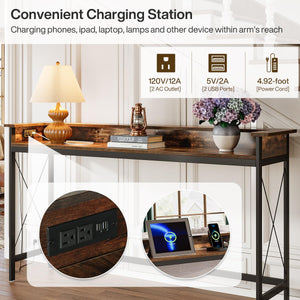 Sofa Console Table with Outlets & USB Ports – 70.9" Extra Long