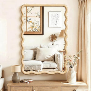 Boho Wavy Wood Floor Mirror