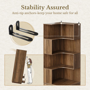 L-Shaped Corner Bookshelf with Drawers, 4-Tier, 71" Tall