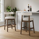 Counter Height Bar Stools Set of 2 – Boucle Fabric with Footrest