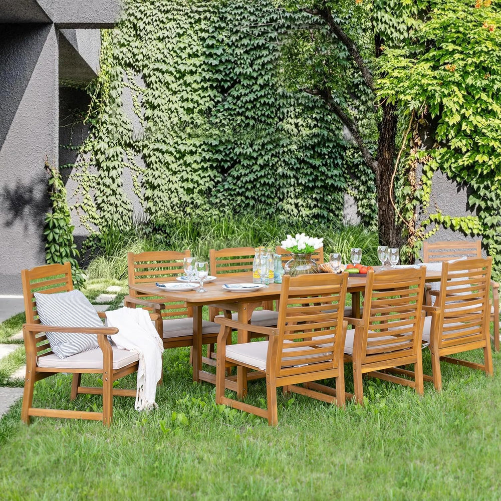 Extendable Acacia Wood Outdoor Dining Table with Umbrella Hole