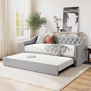 Twin Velvet Daybed with Pop-Up Trundle