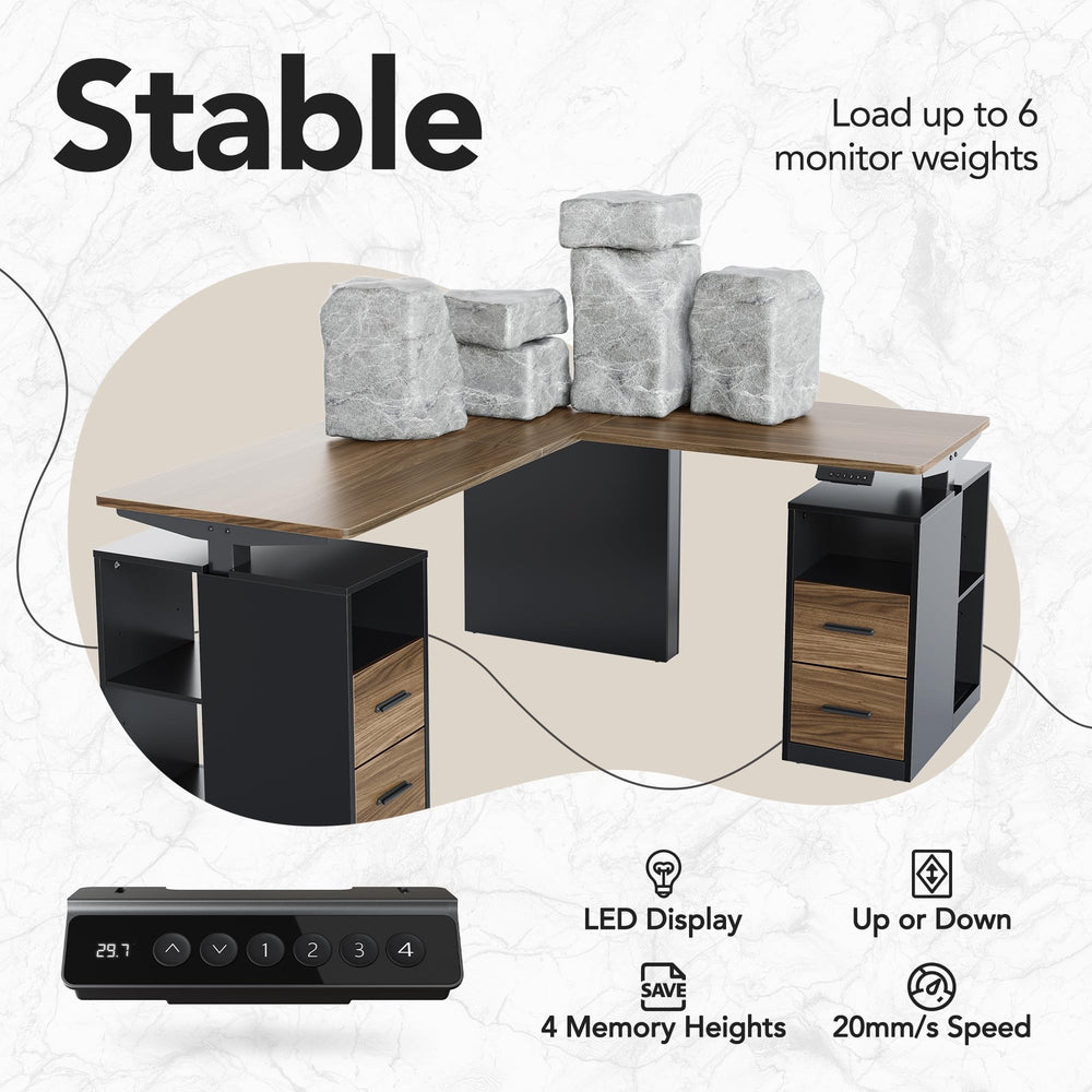 L-Shaped Electric Standing Desk with Storage Drawers