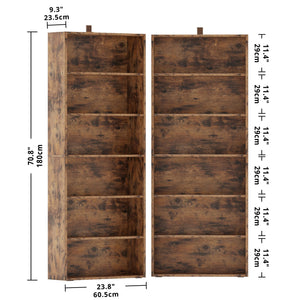 6-Tier Bookcase Set of 2 — 70" Tall