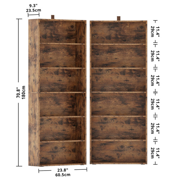 6-Tier Bookcase Set of 2 — 70" Tall