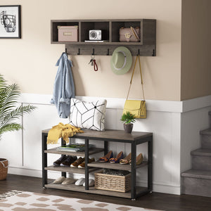 Industrial Hall Tree with Bench & Shoe Storage