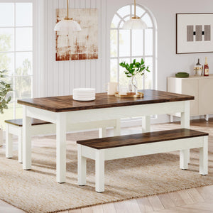 Farmhouse Dining Table Set with 2 Benches, Seats 4–6