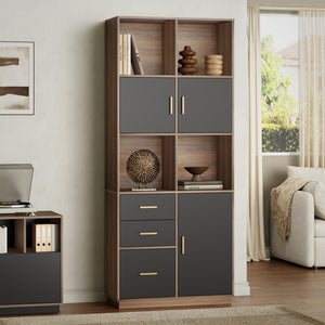 Tall Bookcase with Drawers, Doors & Open Shelves