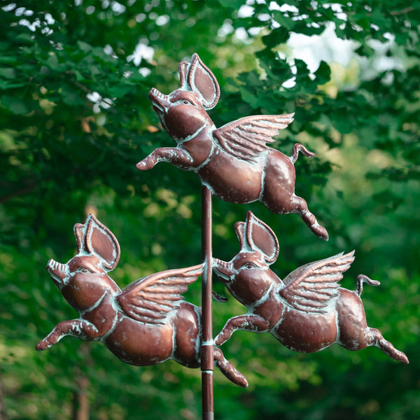 Flying Pig Wind Spinner Outdoor Garden Sculpture