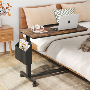 Height Adjustable C-Shaped End Table with Wheels & Tiltable Top