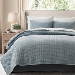 Stonewashed Cotton Waffle Quilt Set with Pillow Shams
