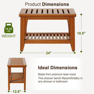 Teak Shower Bench with Storage Shelf
