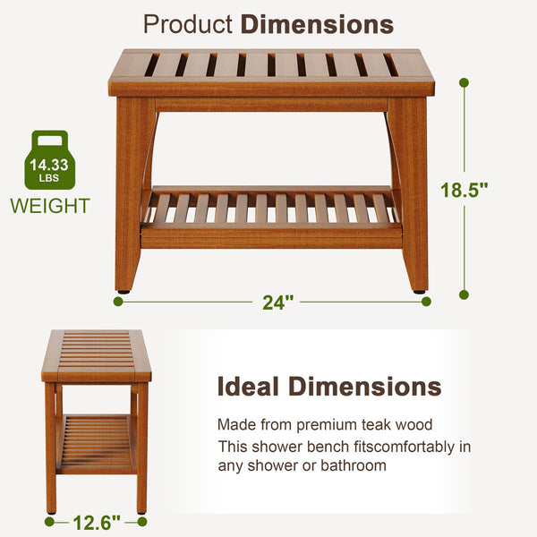 Teak Shower Bench with Storage Shelf