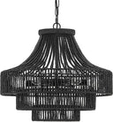 20" Boho Wood Beaded Rattan Chandelier Pendant Light, 6-Light