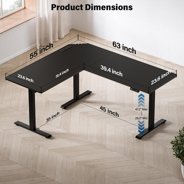 L-Shaped Electric Standing Desk — 63" x 55"