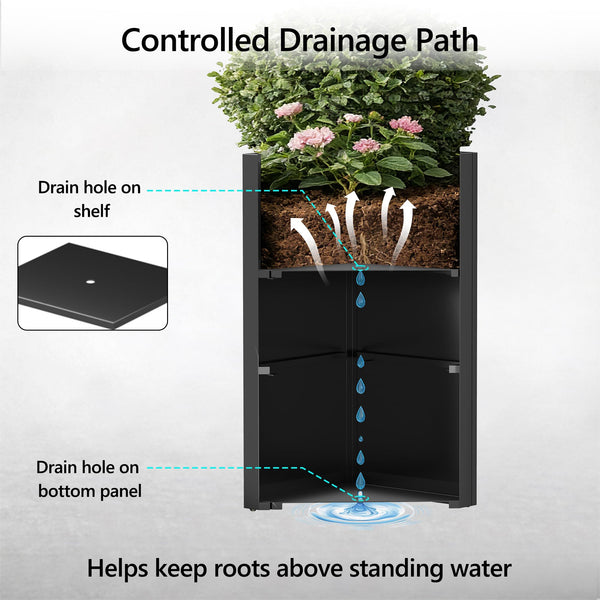 Tall Metal Outdoor Planter Box with Drainage — Set of 2