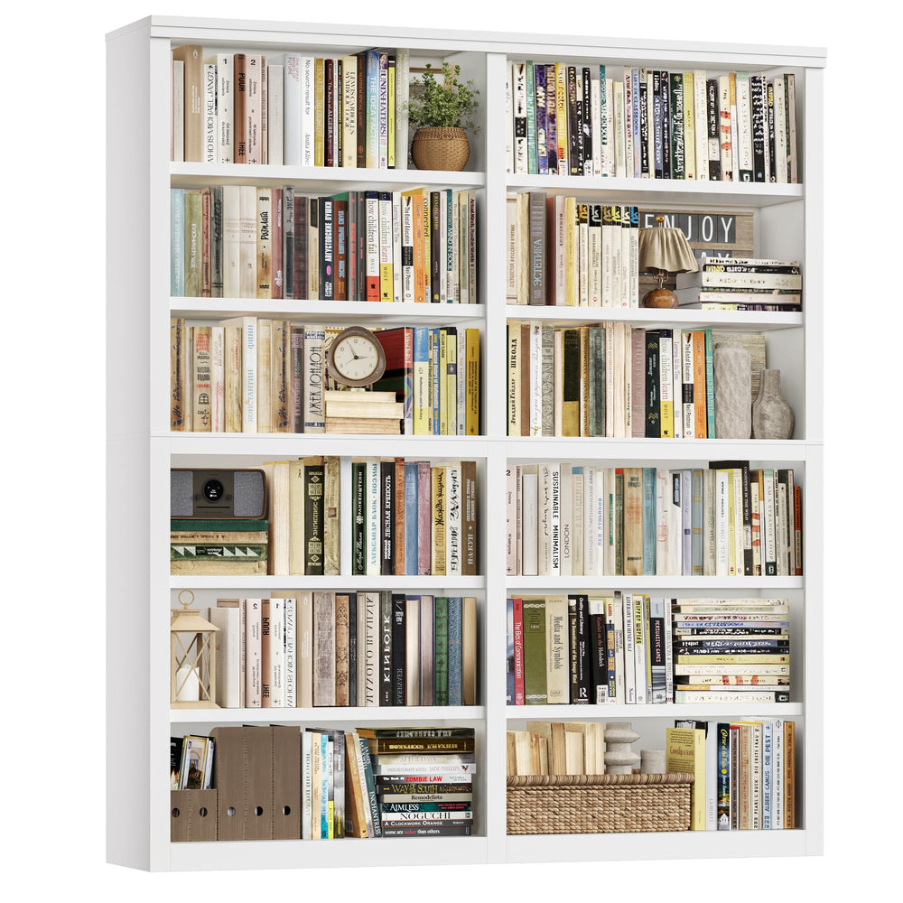 12-Shelf Double Wide Bookcase, 73" Tall Large Bookshelf with Storage