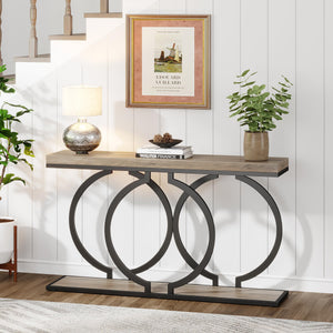 55-Inch Industrial Console Table with Geometric Metal Frame