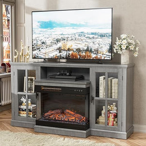 Fireplace TV Stand for 65" TV — 3-Sided Glass with Storage