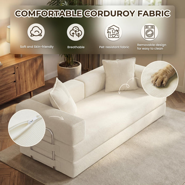78" Convertible Sofa Bed – 5-in-1 Futon Couch, Corduroy, No Assembly