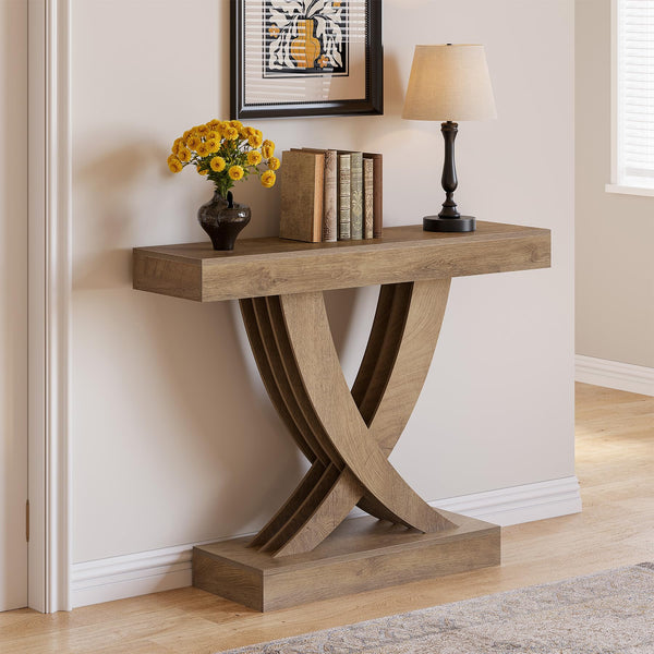 Rustic Entryway Console Table with X-Frame, 43.3 Inch, Brown