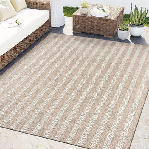 Indoor Outdoor Striped Area Rug – Polypropylene, UV-Resistant, Easy Clean