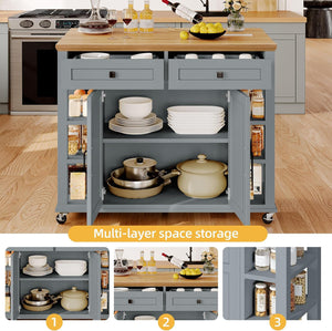 Rolling Kitchen Island with Drop Leaf & Power Outlet