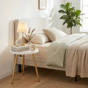 Small Round Side Table with Wooden Tray & Metal Legs