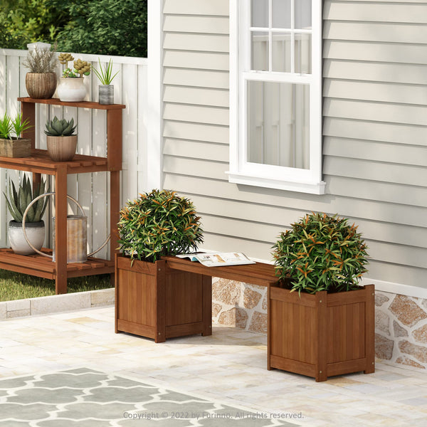 Outdoor Hardwood Planter Bench with Flower Box