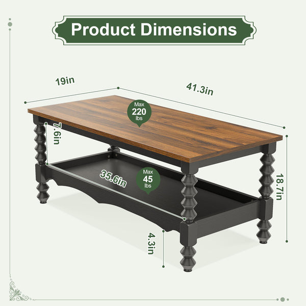 2-Tier Farmhouse Coffee Table with Storage