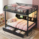 Queen Over Queen Bunk Bed with Storage Drawers, LED Lights & Charging Station