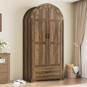 2-Door Arched Armoire Wardrobe with Mirror, Lights & Drawers